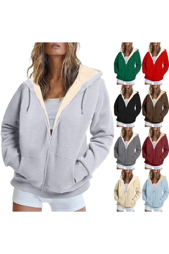 Fleece Zip Up Hoodie Women Thick Hoodie Fleece Lined Warm Sweatshirt Coat Zip-Up Sweat Jackets Cozy Winter Coat with Pockets Black XL