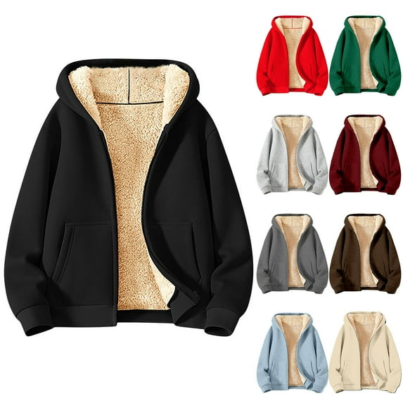 Drmagiyhm Fleece Zip Up Hoodie Women Zipper Hoodies Fleece Lined Warm Jacket Zip-Up Sweat Jackets Cozy Winter Coat with Pockets Beige M