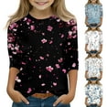 thumbnail image 1 of Drmagiyhm Girl's 3/4 Sleeve Shirts Size 10-12 Cute Crewneck Shirt Floral Print T Shirts Casual Trendy Girls Fall Winter Tees 11-12 Years Black, 1 of 5