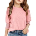 thumbnail image 1 of Drmagiyhm Girls 3/4 Sleeve Tops Size 10-12 Casual Shirts Stylish Cute T Shirt Kids Smocked Cuffs Crewneck Tops Pink 4-5 Years, 1 of 3