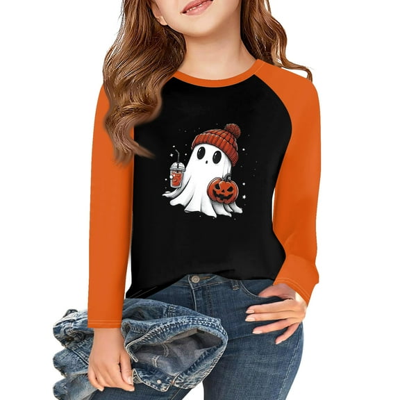 Drmagiyhm Girls Fall T Shirts Size 10-12 Casual Halloween Floral Print Shirts Fashion Cute Holidays Long Sleeve T-Shirts Girls Crewneck Tops 5-6 Years Light Gray