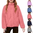 thumbnail image 1 of Drmagiyhm Girls Fleece Jacket Fuzzy Fleece Thick Sweatshirt Fuzzy Fleece Lightweight Outerwear Zip-Up Sweat Jackets Heavy Winter Coat with Pockets Navy 7-8 Years, 1 of 4