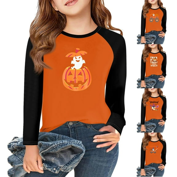 Drmagiyhm Girls Halloween Shirts Size 10-12 Floral Print Fall T Shirts Casual Trendy Crewneck Shirts Girl Cute Long Sleeve Tees Black 5-6 Years