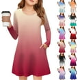 thumbnail image 1 of Drmagiyhm Girls Long Sleeve Dresses Size 10-12 Gradient Twirly Crew Neck Dress Boho Chiffon A-Line Dress Autumn Cute Midi Dress Light Blue 9-10 Years, 1 of 5