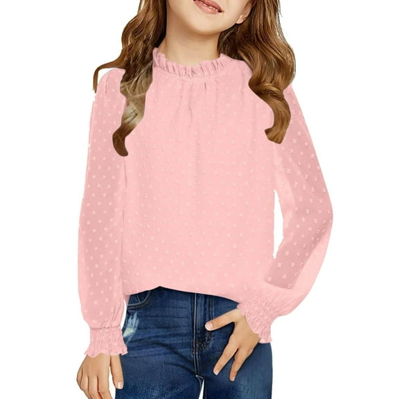 Drmagiyhm Girls Long Sleeve Shirts Size 10-12 Basic Solid Color T-Shirts Casual Crewneck Stretchy Shirts Girls Comfy Fall Tops Pink 11-12 Years