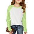 thumbnail image 1 of Drmagiyhm Shirts for Girl Size 10-12 Casual Color Block Shirt Cute Raglan Long Sleeve Tshirt Girls Crewneck Tees Fluorescent Green 11-12 Years, 1 of 6