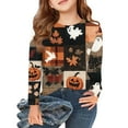 thumbnail image 1 of Drmagiyhm Girls Long Sleeve Shirts Size 10-12 Cute Halloween Crewneck Shirts Floral Print T-Shirts Casual Holidays Stylish Little Girl Graphic Tops, Tees & Blouses 11-12 Years Dark Gray, 1 of 2