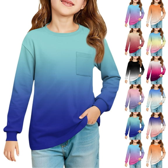 Drmagiyhm Girls Long Sleeve Tops Size 10-12 Basic Shirt Solid Color Tshirts Casual Crewneck Trendy Girls Comfy Fall Tops, Tees & Blouses Pink 11-12 Years