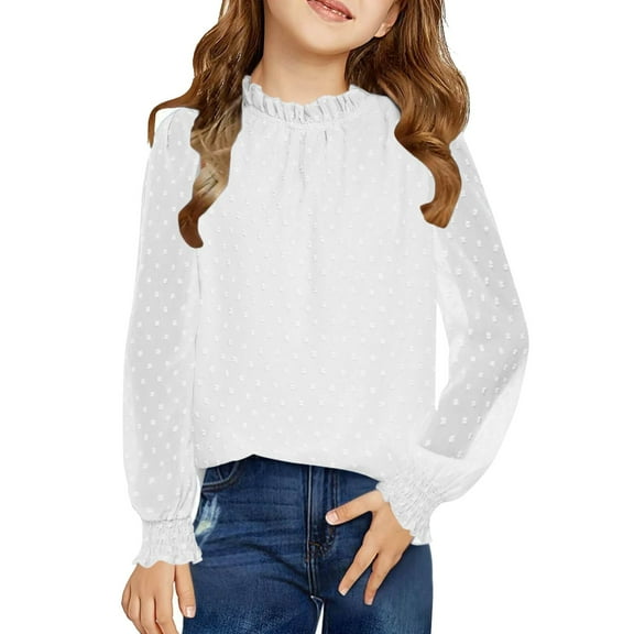 Drmagiyhm Girls Long Sleeve Tops Size 10-12 Basic Solid Color Tshirts Casual Crewneck Loose Shirt Girls Comfy Fall Tops, Tees & Blouses White 9-10 Years