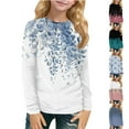thumbnail image 1 of Drmagiyhm Girls T Shirts Size 10-12 Basic Shirt Floral Print Tshirt Casual Crewneck Stylish Girls Comfy Long Sleeve Tees 5-6 Years Cyan, 1 of 5