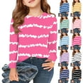 thumbnail image 1 of Drmagiyhm Girls T Shirts Size 10-12 Basic Shirt Striped print T-Shirt Casual Crewneck Stylish Girls Comfy Long Sleeve Tees 12-14 Years Hot Pink, 1 of 5