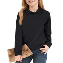 Drmagiyhm Girls Uniforms Tops for School Golf Long Sleeve Shirt Casual Button Down Blouse 2025 Fall New Collared Dressy Top 2-3 Years Black