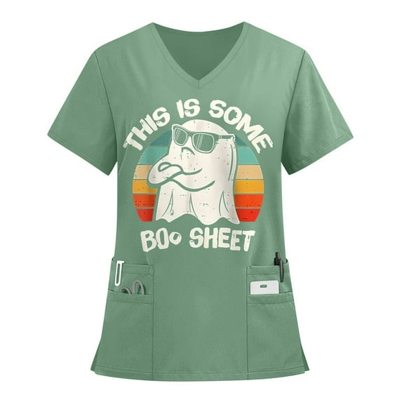 Drmagiyhm Halloween Black Scrubs for Women Pumpkins Fun Nurse Uniforms Short Sleeve Plus Size Scrubs Funny V Neck Scrub Shirts Pumpkins Printed Nurse Uniforms Green 3XL