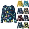 thumbnail image 1 of Drmagiyhm Dark Blue Scrub Jacket for Woman Lightweight Floral Print Button up Long Sleeve Warm up Nurse Jacket Plus Size Nursing Working Uniform 5XL, 1 of 3