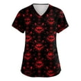 thumbnail image 1 of Drmagiyhm Halloween Scrub Tops Women Halloween Shirts Fun Medical Scrubs Short Sleeve V Neck Scrub Shirts Funny Holiday Printed Nurse Uniforms Vermilion S, 1 of 2