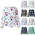 thumbnail image 1 of Drmagiyhm Nurse Jackets for Women Scrub Cute Scrubs Sets Floral Printed Long Sleeve Scrub Tops Button up Working Nursing Uniform Dark Blue S, 1 of 6