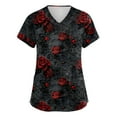 thumbnail image 1 of Drmagiyhm Halloween Scrub Tops Women Plus Size Halloween Shirt Funny Spooky Season Scrub Shirts V Neck Short Sleeve Pumpkins Printed Fun Nurse Uniforms Red L, 1 of 2