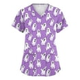 thumbnail image 1 of Drmagiyhm Halloween Womens Scrubs Pumpkins Fun Halloween Shirts Short Sleeve Plus Size Scrubs Funny V Neck Scrub Shirts Pumpkins Printed Nurse Uniforms Purple 5XL, 1 of 2