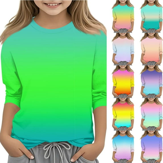Drmagiyhm Light Blue Girls 3/4 Sleeve Tops Size 10-12 Casual Floral Print Shirt Trendy Cute T-Shirt Girls Fall Winter Crewneck Tops 11-12 Years