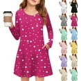 thumbnail image 1 of Drmagiyhm Long Sleeve Dress for Girls Size 10-12 Flowy Crew Neck Dress Twirly Boho Chiffon A-Line Dress Fall Polka Point Midi Dress Pink 9-10 Years, 1 of 5