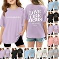 thumbnail image 1 of Drmagiyhm Love Like Jesus Tops Size 10-12 Cute Floral Print T-Shirts Casual Fashion Crewneck Shirt Little Girl Beach Short Sleeve Tees White 12-14 Years, 1 of 4