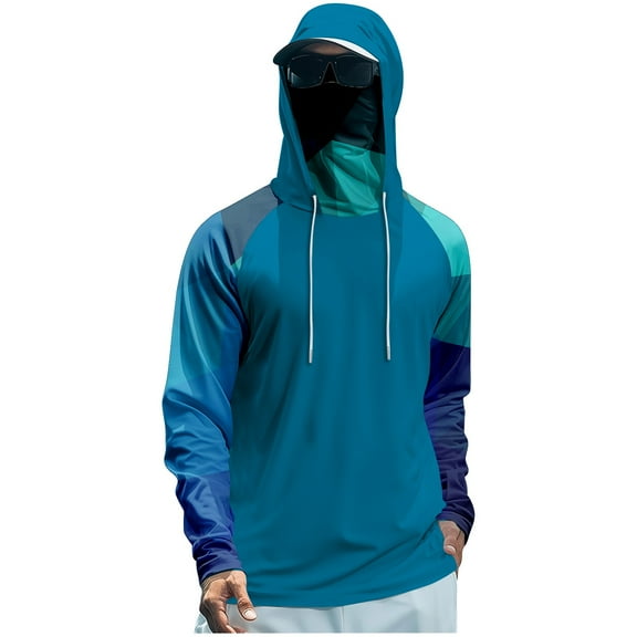 Drmagiyhm Men's Lightweight Shirt UPF 50 Fishing Hoodies Long Sleeve Cooling Spf Shirt Quick-Dry with Hood Shirts Sun Hoodie with Face Mask 2XL
