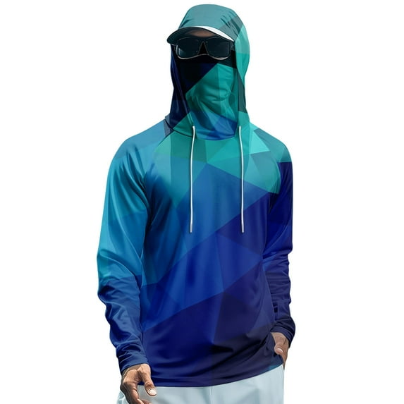 Drmagiyhm Men's Lightweight UPF 50+ Shirt Quick-Dry Fishing Hoodies Long Sleeve Hooded Shirts Cooling Spf Sun Hoodie with Face Mask M