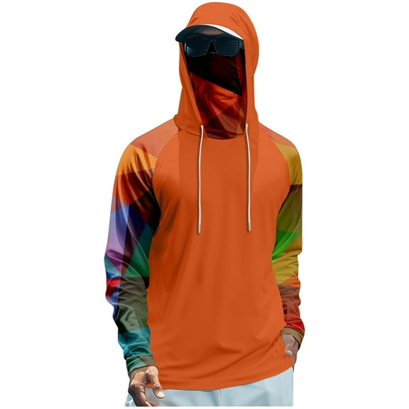 Drmagiyhm Mens Lightweight Fishing Hoodie UPF 50  with Hood Long Sleeve Hunting Shirts Cooling Spf Graphic Tee Quick-Dry Hoodies with Face Mask 2XL