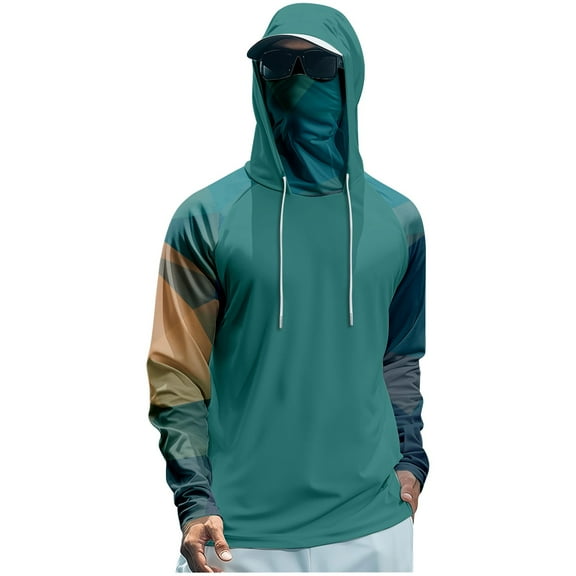 Drmagiyhm Mens Lightweight UPF 50  Shirts Quick-Dry Fishing Hoodies Long Sleeve with Hood Shirts Cooling Spf Sun Hoodie with Face Mask 2XL