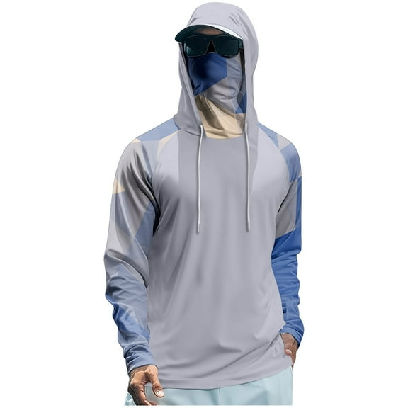 Drmagiyhm Mens UPF 50  Shirt Quick-Dry Fishing Hoodies Long Sleeve Lightweight Shirt Cooling Spf Hooded Shirts Sun Hoodie with Face Mask M