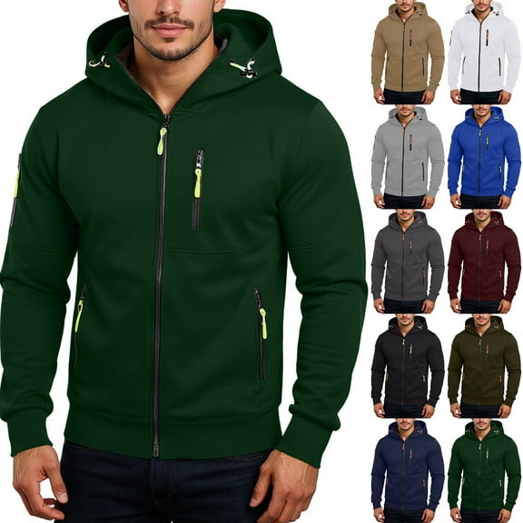 Drmagiyhm Mens Zip Up Hoodie Fleece Lined Zipper Hoodies Fleece Lined Warm Sweatshirt Coat Zip-Up Fuzzy Jacket Fashion Winter Coat with Pockets Army Green 2XL