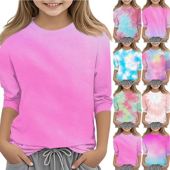 Drmagiyhm Purple Pink 3/4 Sleeve Shirt for Girls Size 10-12 Casual Floral Print Shirt Trendy Cute T-Shirt Girl Fall Winter Crewneck Tees 9-10 Years