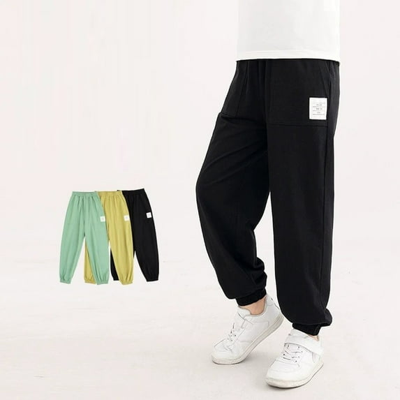 Drmagiyhm School Pants for Boys Casual Lightweight Pants Loose Fit Baggy Sweat Pants Solid Color Open Bottom Athletic Joggers Green 9-10 Years