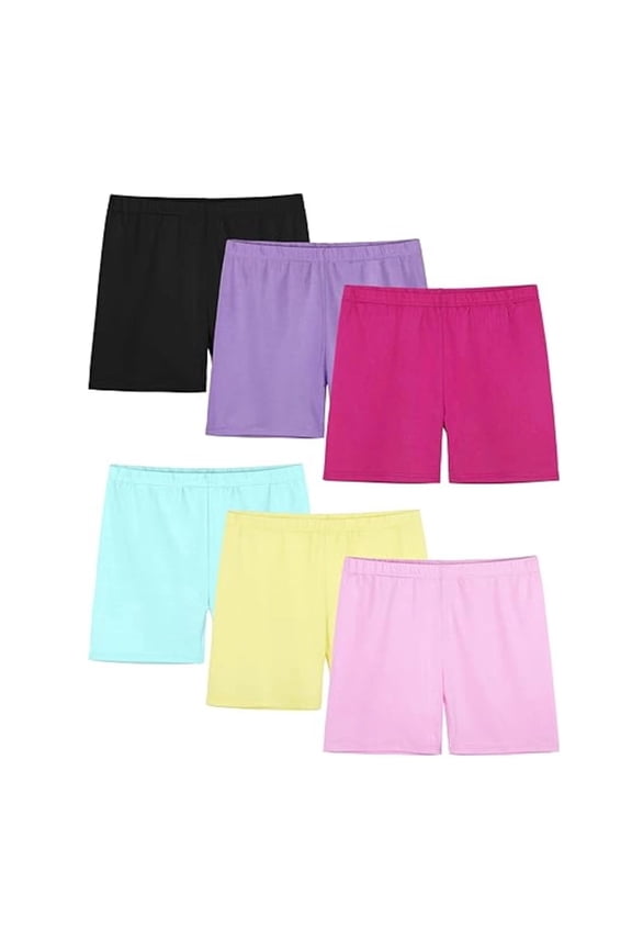 Soft Girls Athletic Bike Shorts - 6 Pack High Waisted Yoga & Gymnastics Shorts for Kids Under Dress 13-14 Years