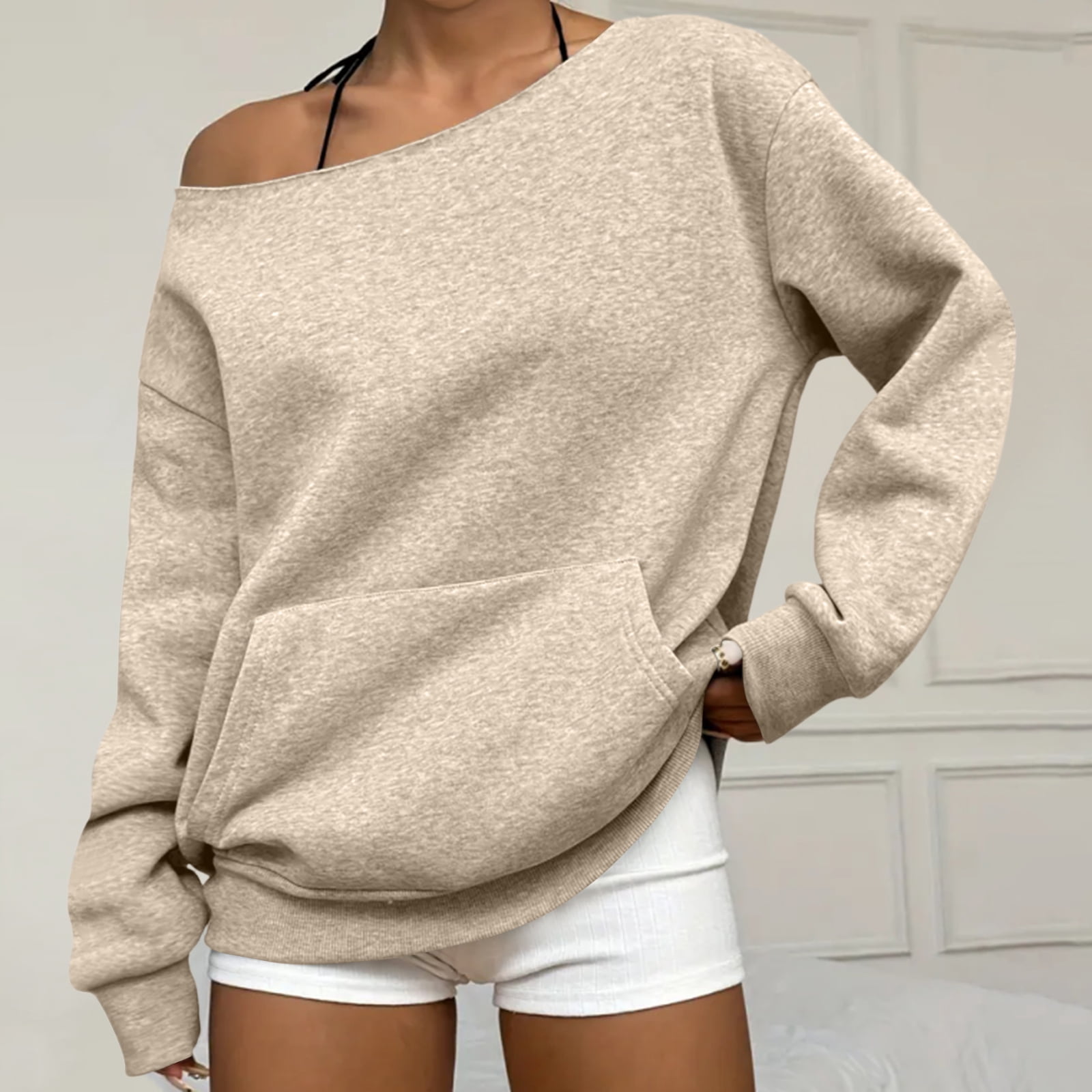Drmagiyhm Womens Off Shoulder Sweatshirt Plus Size Long Sleeve