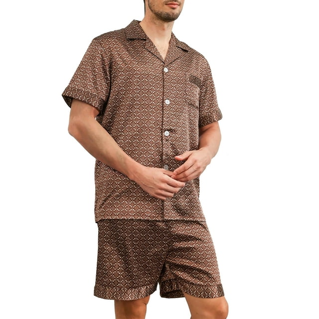 Drnokyasn Men Silk Satin Pajamas Set Button Short Sleeve Down Soft 2 ...
