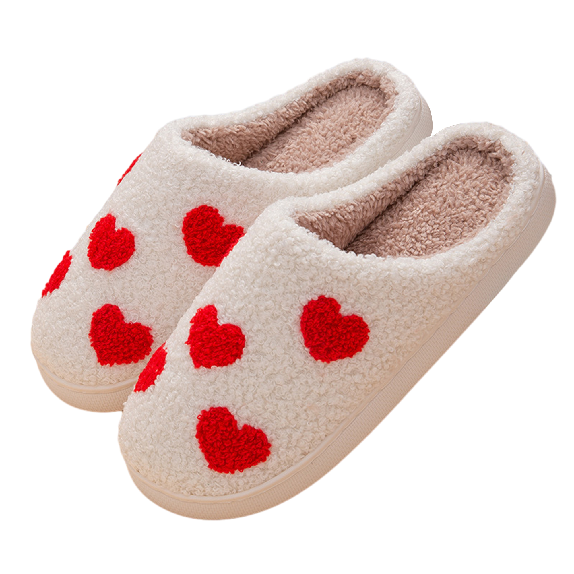 Drnokyasn Women's Fuzzy Slippers Cute Heart Print Slippers Furry House ...