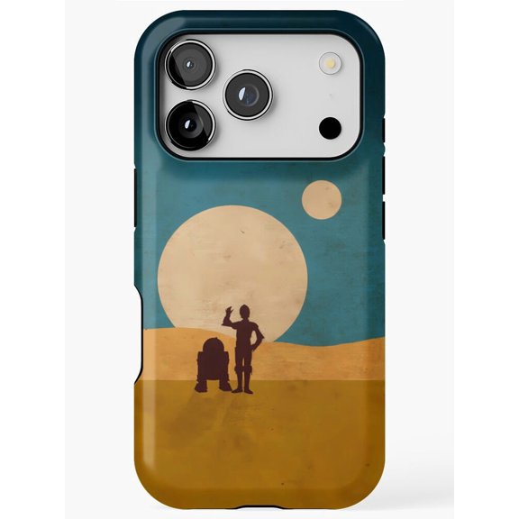 Droids in the Dunes Futuristic Desert Retro Sci-Fi Pattern Tough Phone Case for iPhone 14 Pro