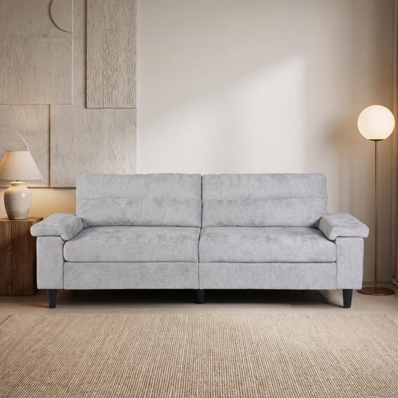 Drojmzu Modern Chenille Upholstered Sofa, 3-Seat Couch with Rounded Arms and Tapered Legs, Lightgrey