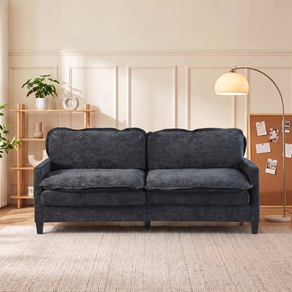 Drojmzu Modern Chenille Upholstered Sofa, Cloud Couch with Square Arms and Thick Cushions, Grey