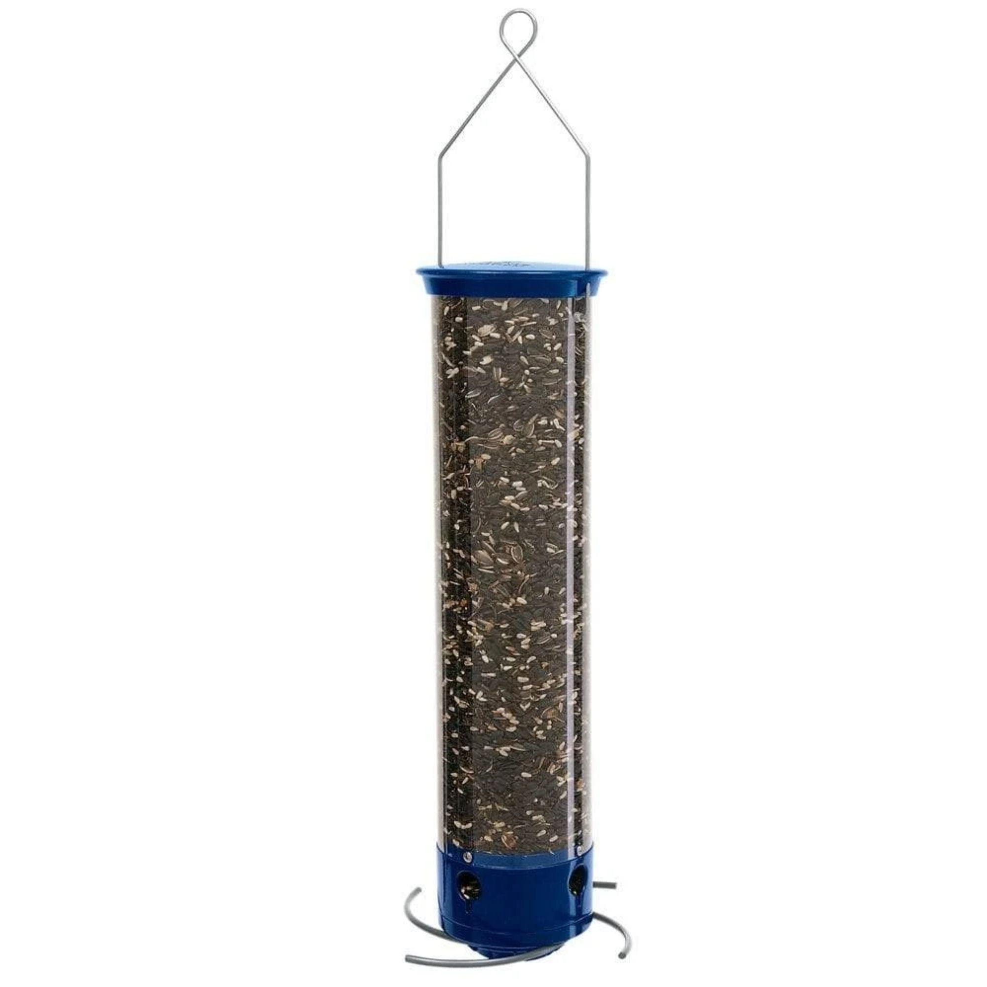 Blue Metal and Plastic Squirrel Resistant Hanging Tube Bird Feeder