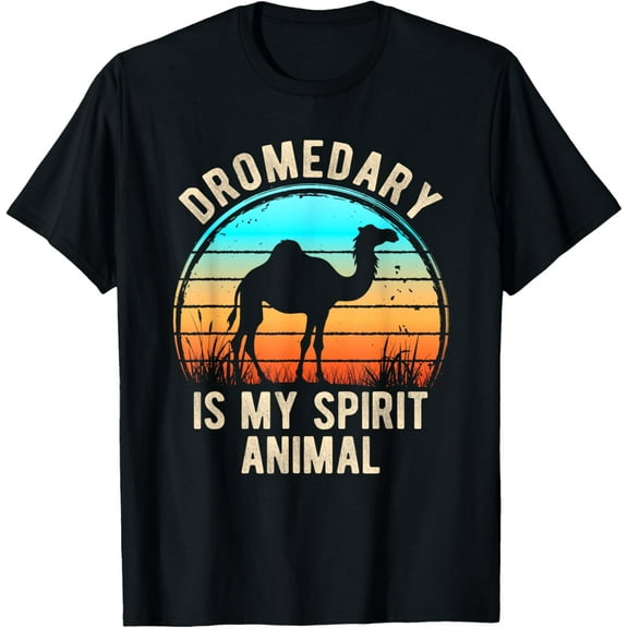 Dromedary Is My Spirit Animal Retro Nature Camel Lovers T-ShirtMen's and women's gift, black and white T-shirt, size: Extra large S-4XL