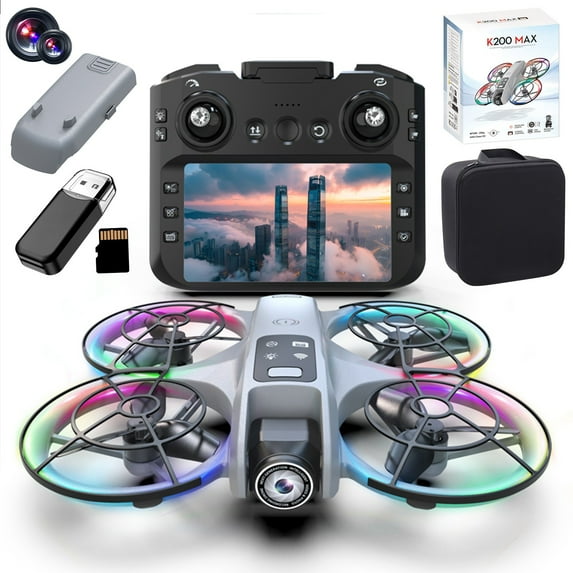 Drone with 4.5-Inch Screen Remote Control, Brushless Motor, 1080P HD Camera, Altitude Hold, Obstacle Avoidance, Cool LED Lights, and 15-Minute Flight Time for Kids and Adults