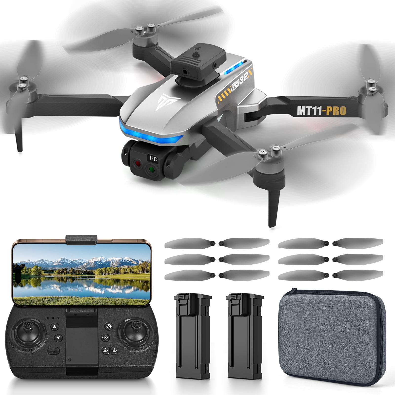 Drone with 4K Camera for Adults, RC Quadcopter with High Speed Brushless Motor, 40-min Flight Time, Headless Mode, 360 Flip, 3 Speed Adjustment, 2 Batteries, Foldable Drones for Kids, Silver