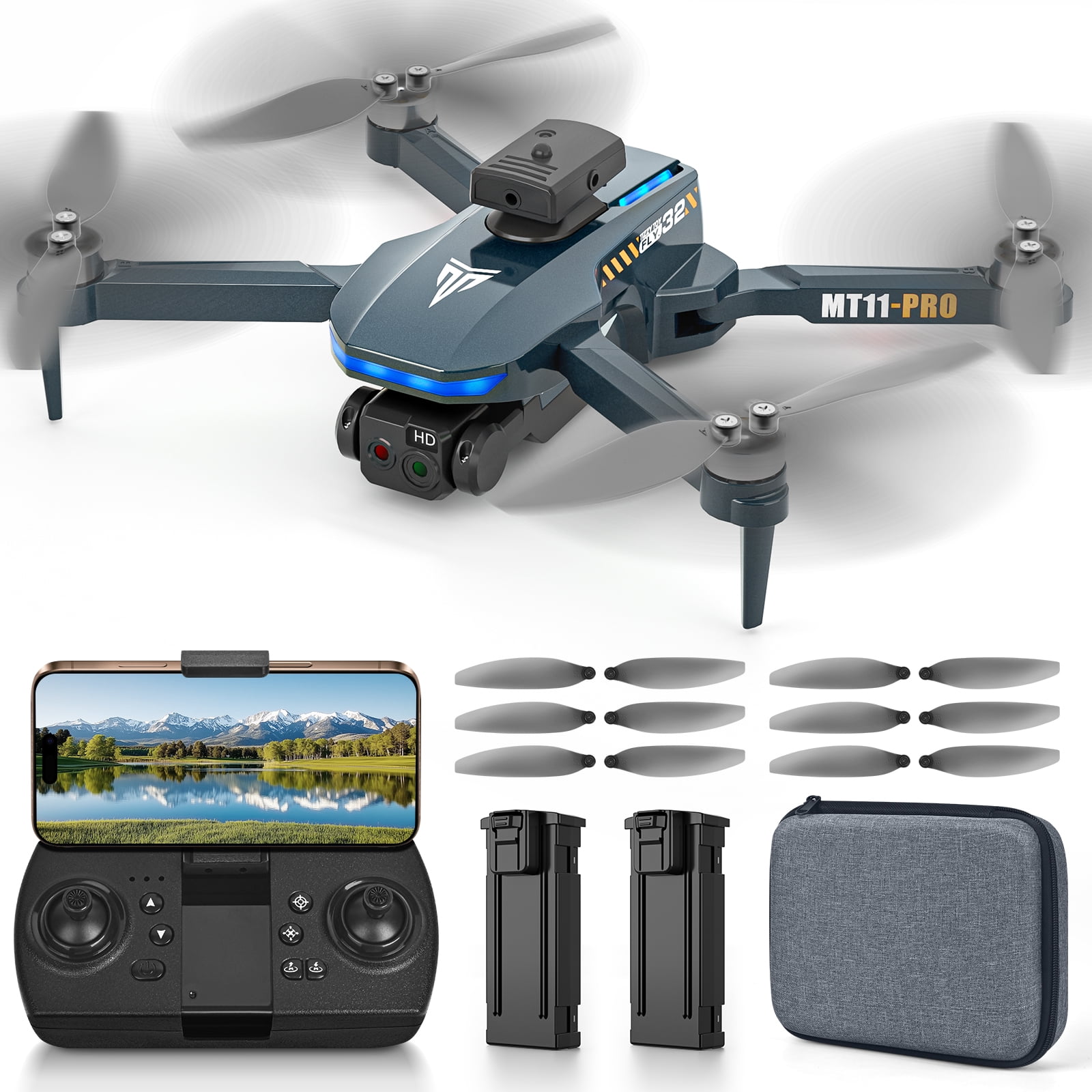 Drone with 4K Camera for Adults, RC Quadcopter with High Speed Brushless Motor, 40-min Flight Time, Headless Mode, 360 Flip, 3 Speed Adjustment, 2 Batteries, Foldable Drones for Kids, Blue