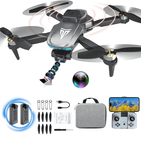 Drone with 4K Camera for Adults, RC Quadcopter with High-Speed Brushless Motor, 40-min Flight Time, Headless Mode, 360° Flip, 3-Speed Adjustment, 2 Batteries, Foldable Drone for Kids