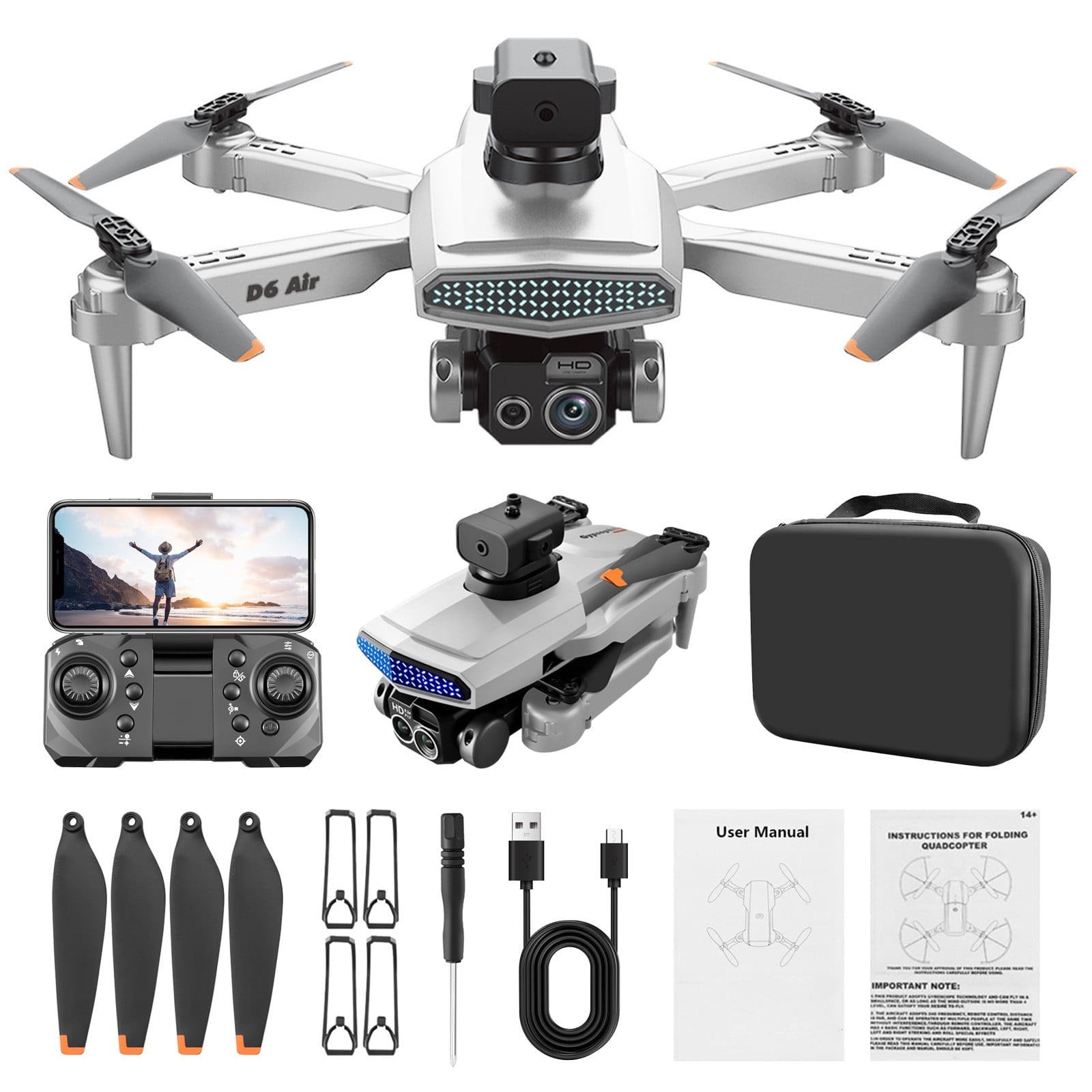 Drone with 4K Dual Camera, Electronic Image Stabilization & Obstacle Avoidance, Gesture Control & One-Key Return with 2 Batteries for Extended Flight, for Beginners and Teenagers