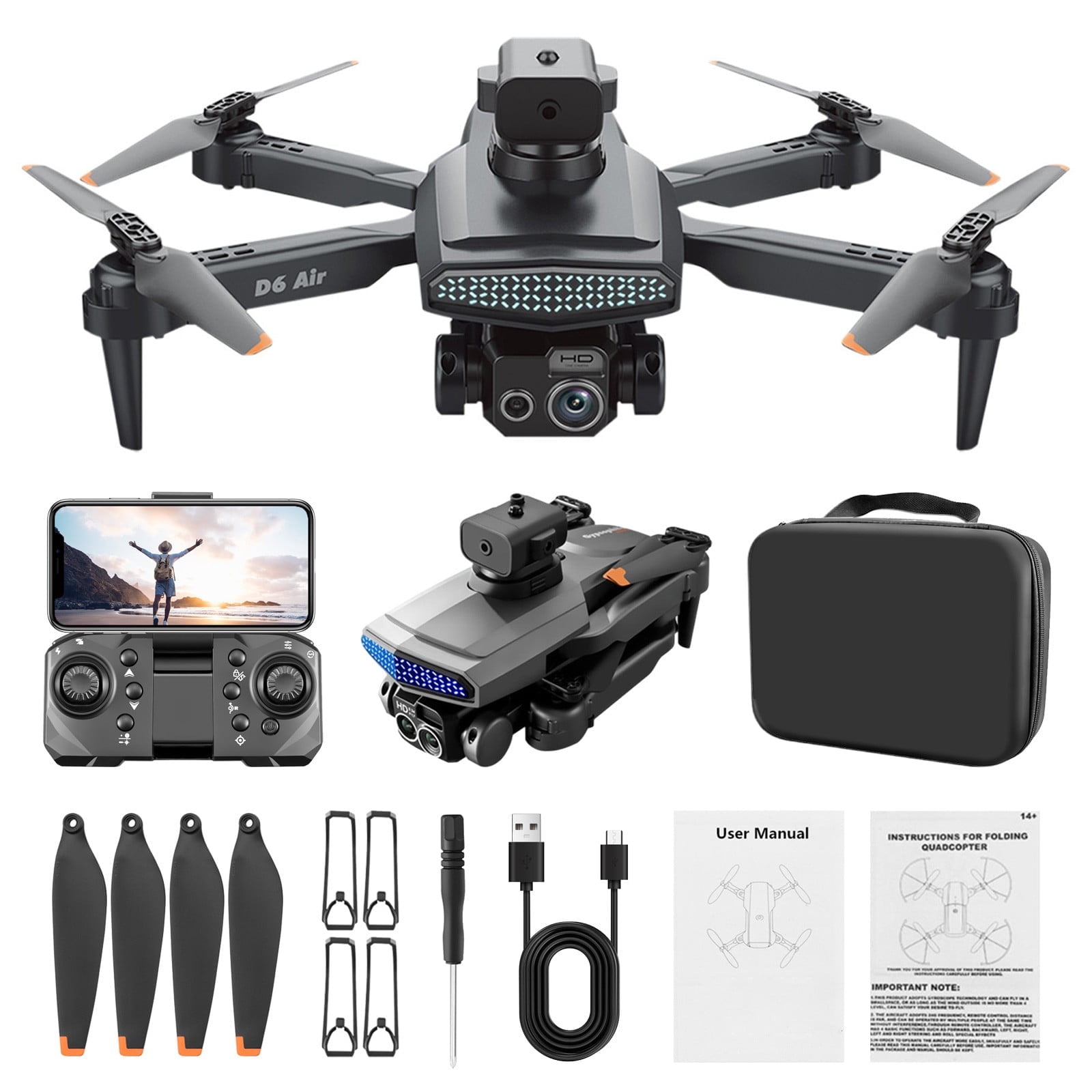 Drone with 4K Dual Camera, Electronic Image Stabilization & Obstacle Avoidance, Gesture Control & One-Key Return with 2 Batteries for Extended Flight, for Beginners and Teenagers