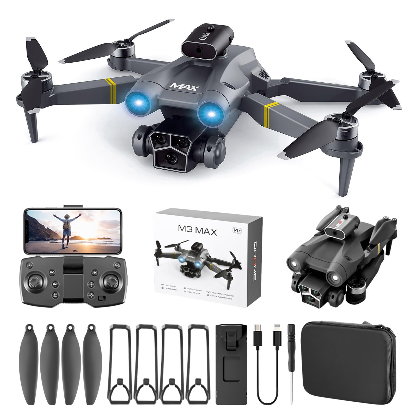 Drone with Camera, 4K HD Dual Camera for Immersive View, Brushless Motor for Stable Flight, Foldable Design with Carrying Case, for Beginners and Adults