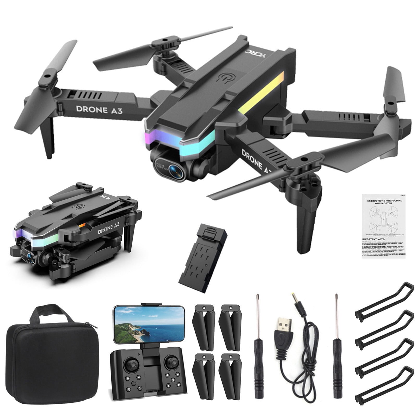 Drone with Camera,Mini Drone 4K Aerial Photography Colorful Lights